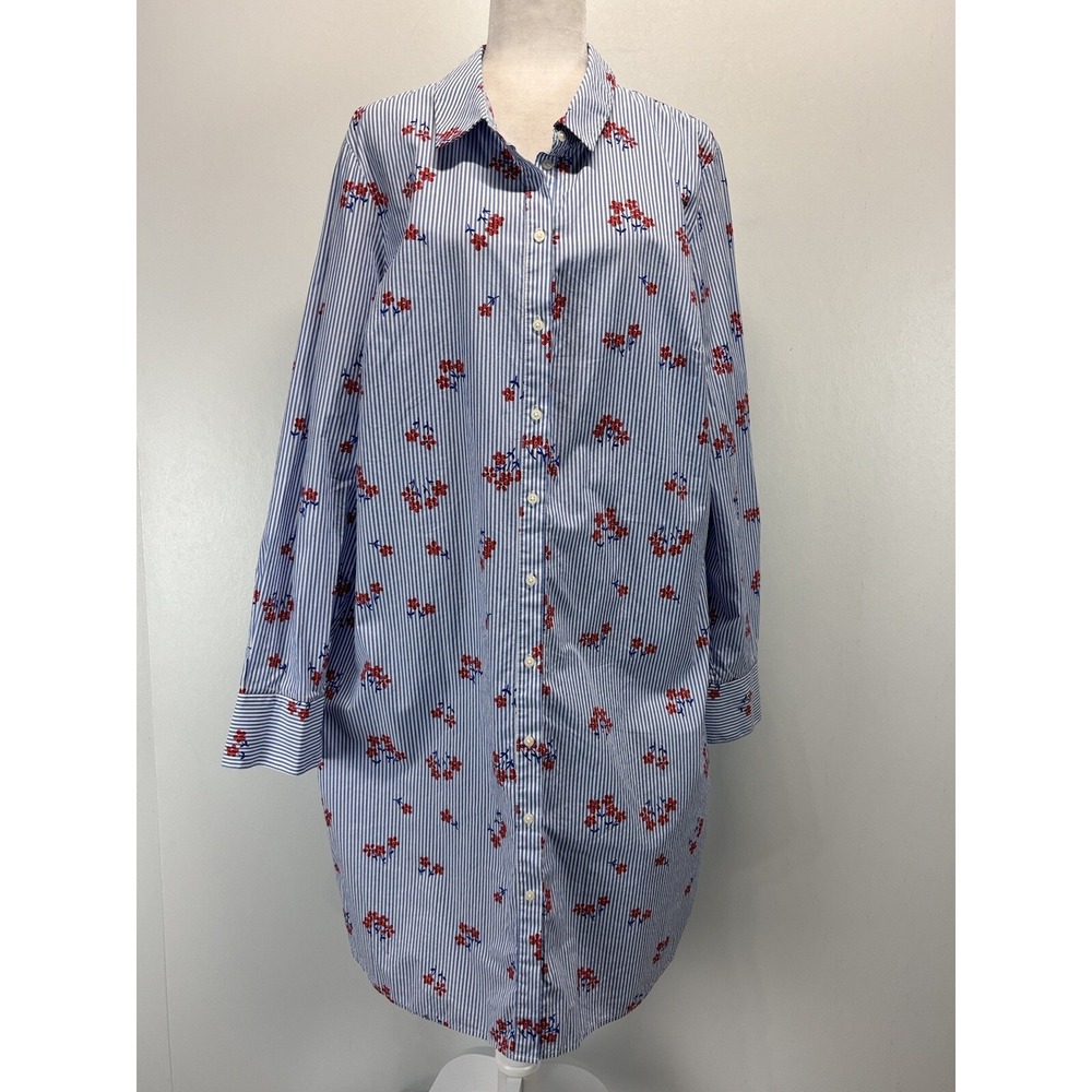 Boden Striped Floral Shift Shirt Dress Sz 16R *No Belt* Cotton Knee Length Women